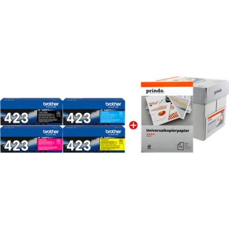 ORIGINAL Brother Value Pack nero / ciano / magenta / giallo TN-423 MCVP + Prindo Universal Papier 2500 Blatt ~18500 Seiten
