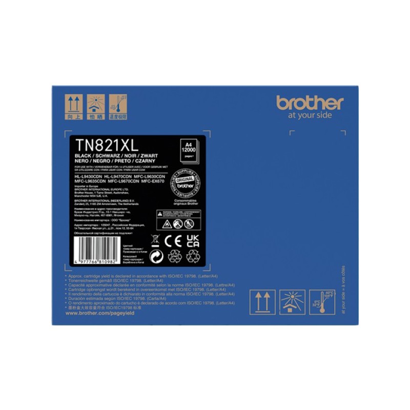 ORIGINAL Brother toner nero TN-821XLBK 821XL ~12000 Seiten