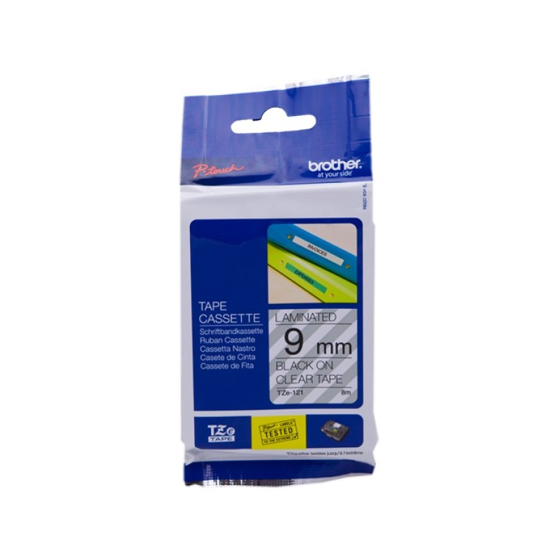 ORIGINAL Brother Nastro Nero su trasparente TZe-121 TZ-121 9 mm x 8 m, laminato
