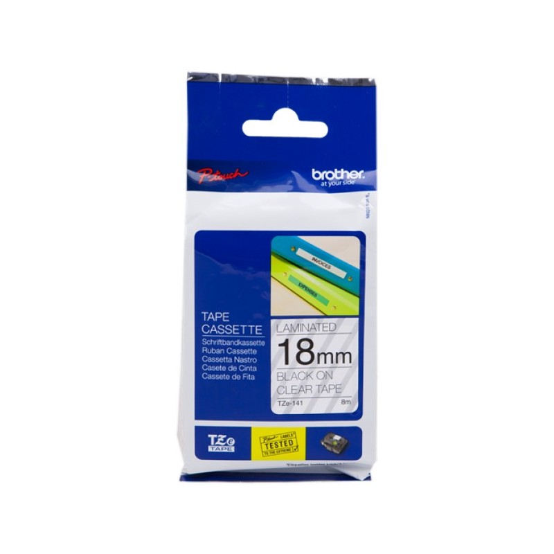 ORIGINAL Brother Nastro Nero su trasparente TZe-141 TZ-141 18 mm x 8 m, laminato