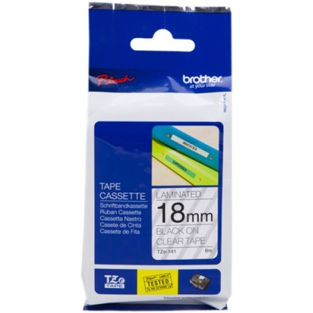 ORIGINAL Brother Nastro Nero su trasparente TZe-141 TZ-141 18 mm x 8 m, laminato