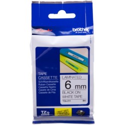 ORIGINAL Brother Nastro Nero su bianco TZe-211 TZ-211 6 mm x 8 m, laminato