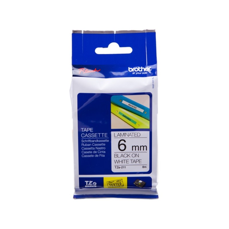 ORIGINAL Brother Nastro Nero su bianco TZe-211 TZ-211 6 mm x 8 m, laminato
