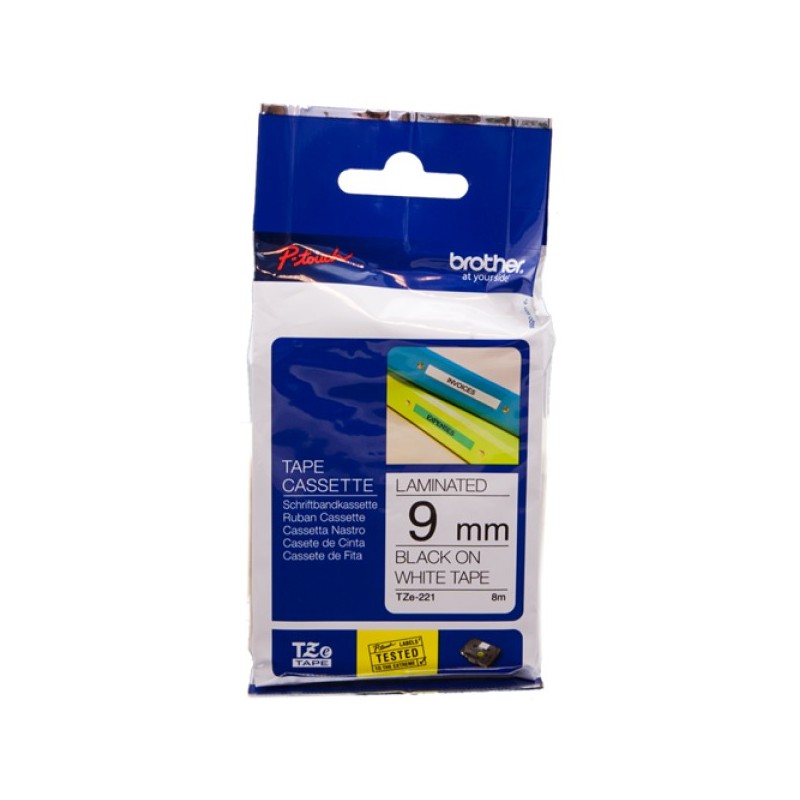 ORIGINAL Brother Nastro Nero su bianco TZe-221 TZ-221 9 mm x 8 m, laminato