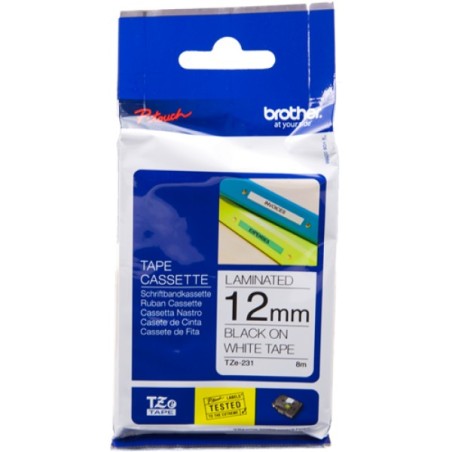 ORIGINAL Brother Nastro Nero su bianco TZe-231 TZ-231 12 mm x 8 m, laminato