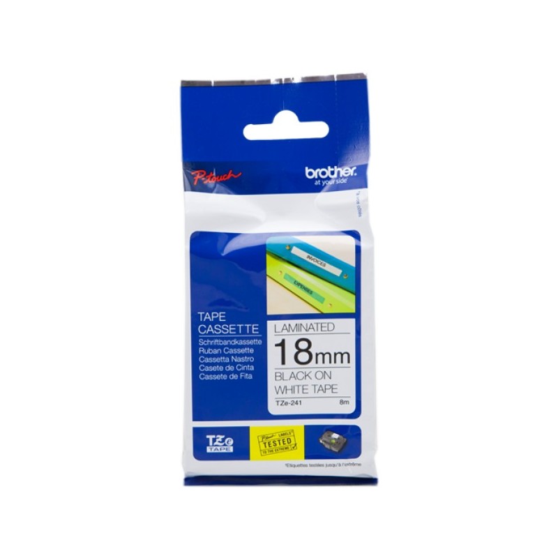 ORIGINAL Brother Nastro Nero su bianco TZe-241 TZ-241 18 mm x 8 m, laminato