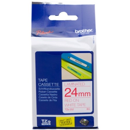 ORIGINAL Brother Nastro Rosso su bianco TZe-252 TZ-252 24 mm x 8 m, laminato