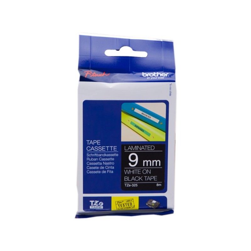 ORIGINAL Brother Nastro Bianco su nero TZe-325 TZ-325 9 mm x 8 m, laminato