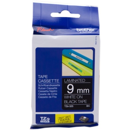 ORIGINAL Brother Nastro Bianco su nero TZe-325 TZ-325 9 mm x 8 m, laminato