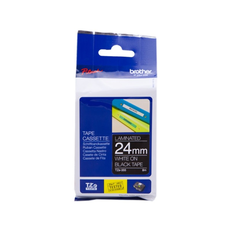 ORIGINAL Brother Nastro Bianco su nero TZe-355 TZ-355 24 mm x 8 m, laminato