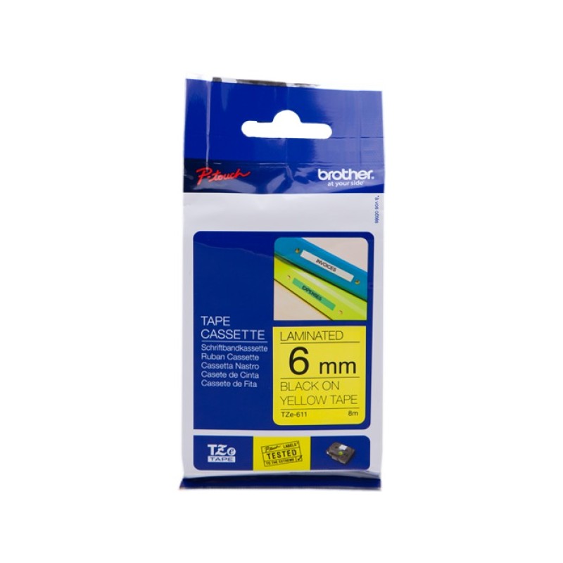 ORIGINAL Brother Nastro Nero su giallo TZe-611 TZ-611 6 mm x 8 m, laminato