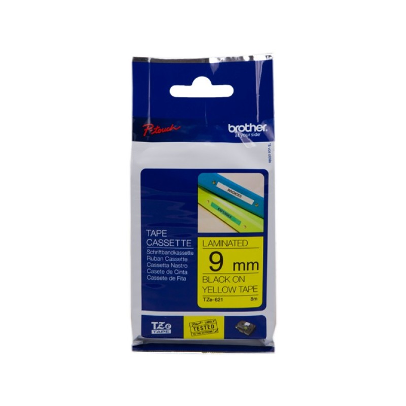 ORIGINAL Brother Nastro Nero su giallo TZe-621 TZ-621 9 mm x 8 m, laminato