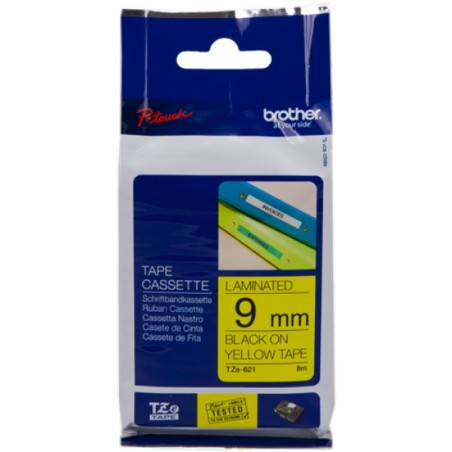 ORIGINAL Brother Nastro Nero su giallo TZe-621 TZ-621 9 mm x 8 m, laminato