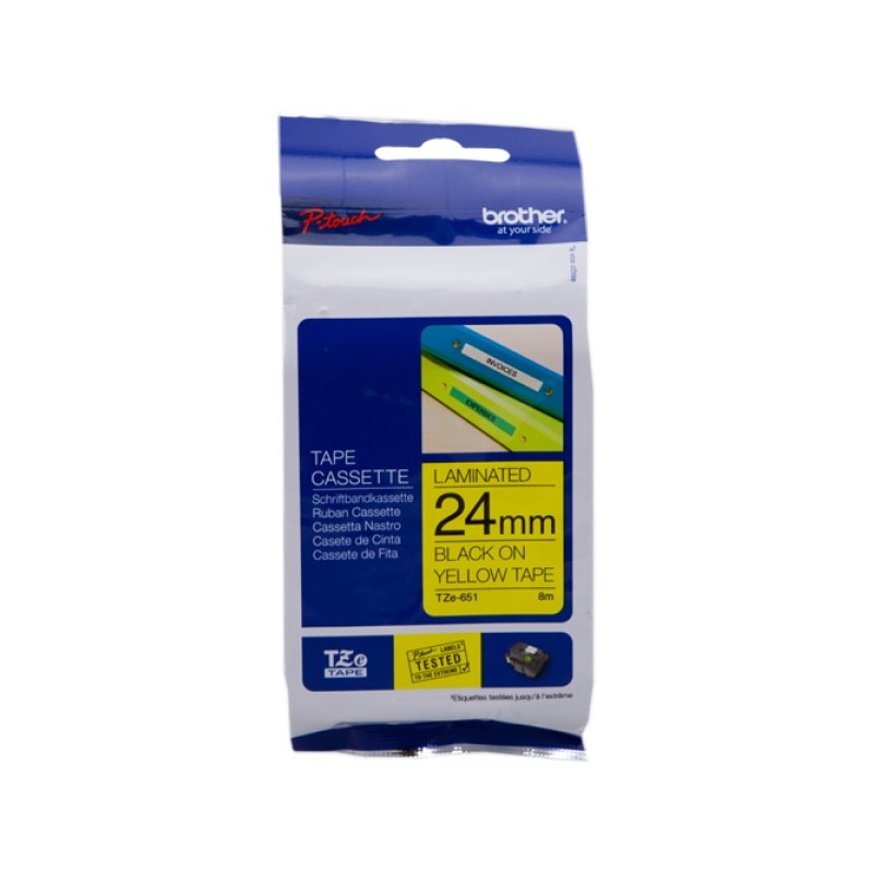 ORIGINAL Brother Nastro Nero su giallo TZe-651 TZ-651 24 mm x 8 m, laminato
