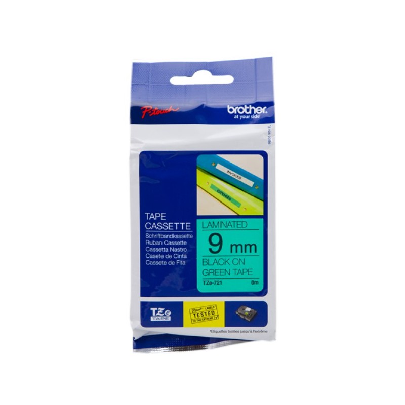 ORIGINAL Brother Nastro Nero su verde TZe-721 TZ-721 9 mm x 8 m, laminato