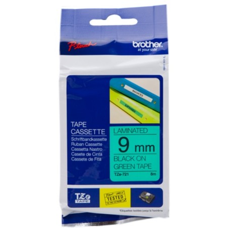 ORIGINAL Brother Nastro Nero su verde TZe-721 TZ-721 9 mm x 8 m, laminato