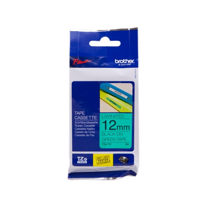 ORIGINAL Brother Nastro Nero su verde TZe-731 TZ-731 12 mm x 8 m, laminato