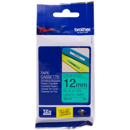 ORIGINAL Brother Nastro Nero su verde TZe-731 TZ-731 12 mm x 8 m, laminato