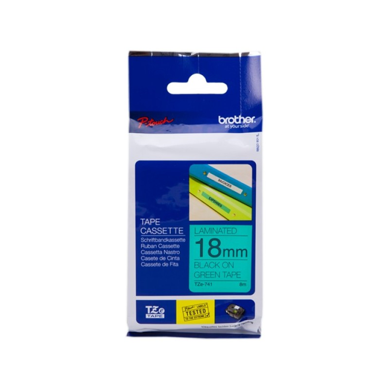 ORIGINAL Brother Nastro Nero su verde TZe-741 TZ-741 18 mm x 8 m, laminato