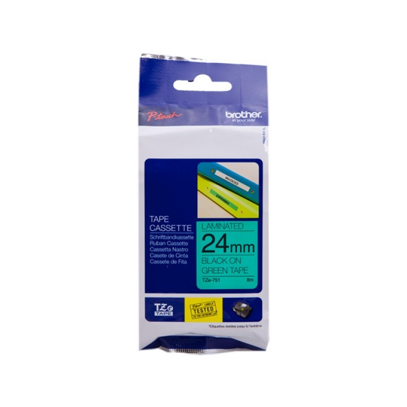 ORIGINAL Brother Nastro Nero su verde TZe-751 TZ-751 24 mm x 8 m, laminato