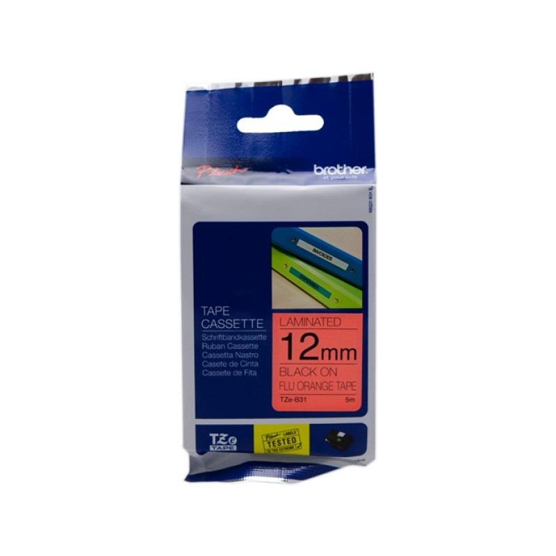 ORIGINAL Brother Nastro Nero su arancione TZe-B31 TZ-B31 12 mm x 5 m, laminato