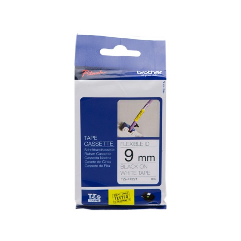 ORIGINAL Brother Nastro Nero su bianco TZe-FX221 TZ-FX221 9 mm x 8 m, laminato