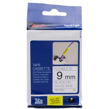 ORIGINAL Brother Nastro Nero su bianco TZe-FX221 TZ-FX221 9 mm x 8 m, laminato