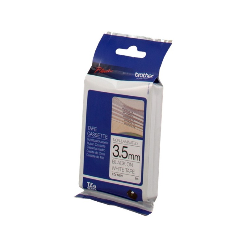 ORIGINAL Brother Nastro Nero su bianco TZe-N201 TZ-N201 3,5 mm x 8 m, non laminato
